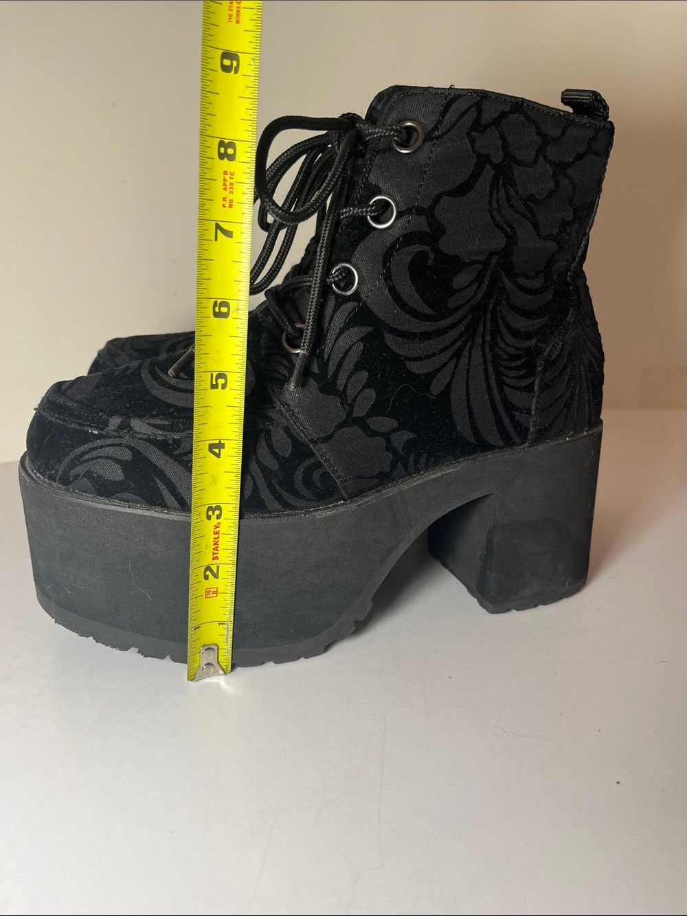 T.U.K. Velvet Burnout Nosebleeds Ankle Boots, size 9, black platforms - Picture 7 of 10